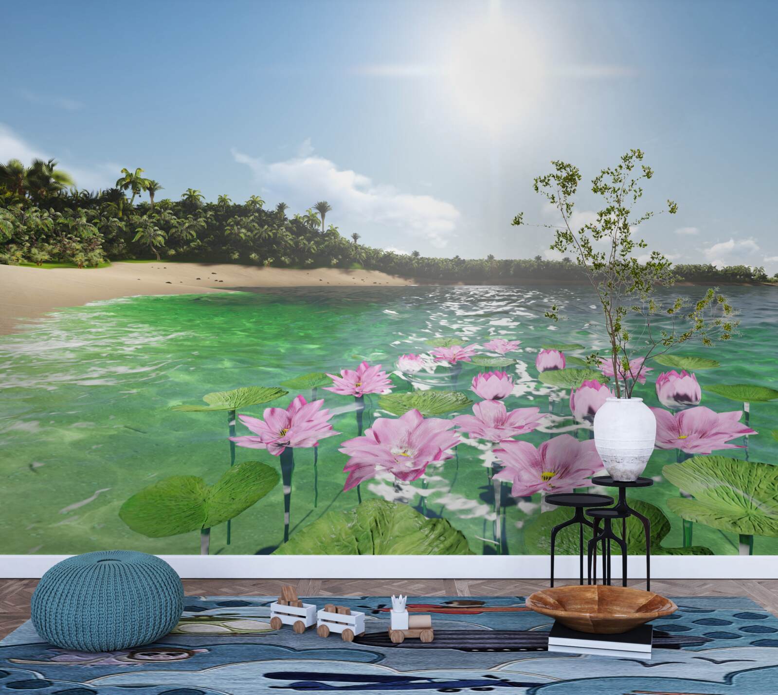 Фотошпалери рожеві лотоси на поверхні води