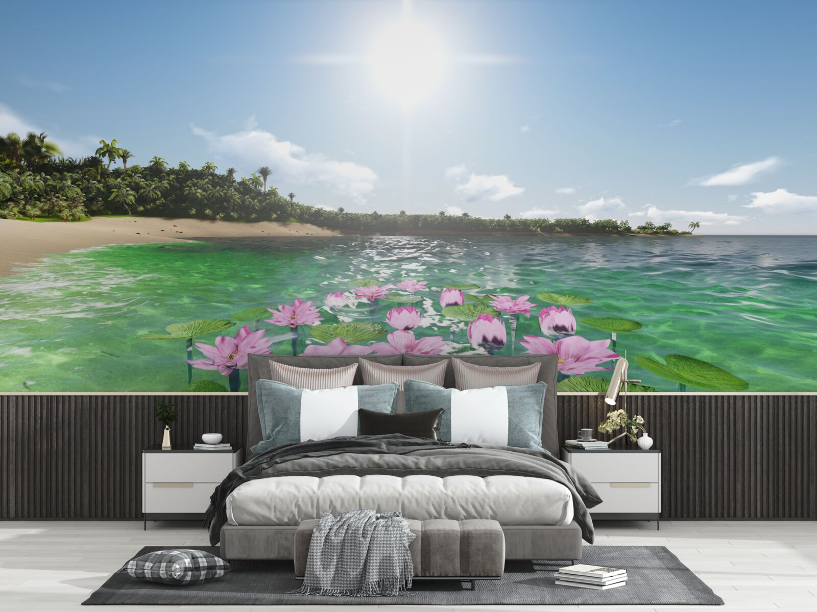 Фотошпалери рожеві лотоси на поверхні води