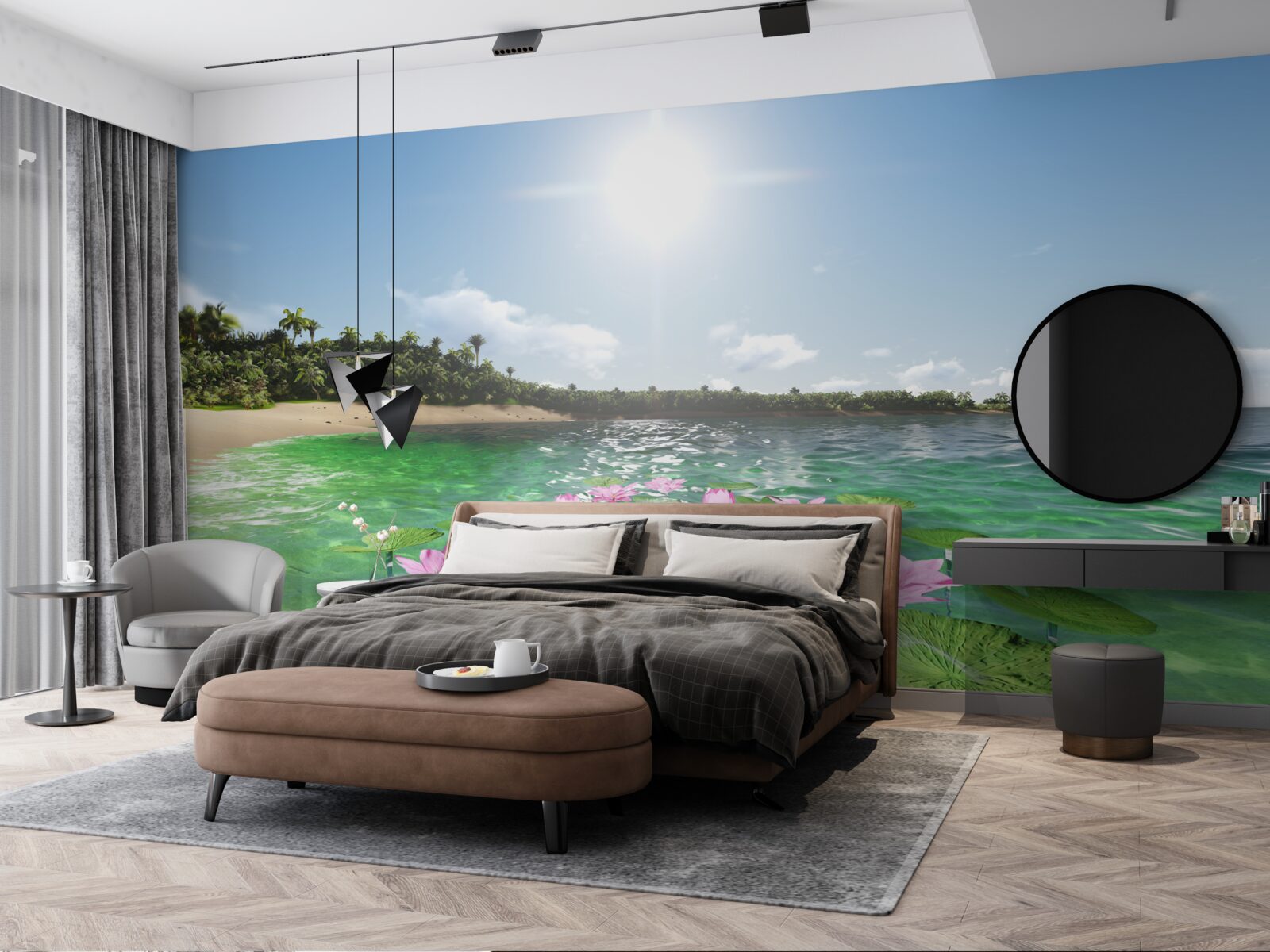 Фотошпалери рожеві лотоси на поверхні води