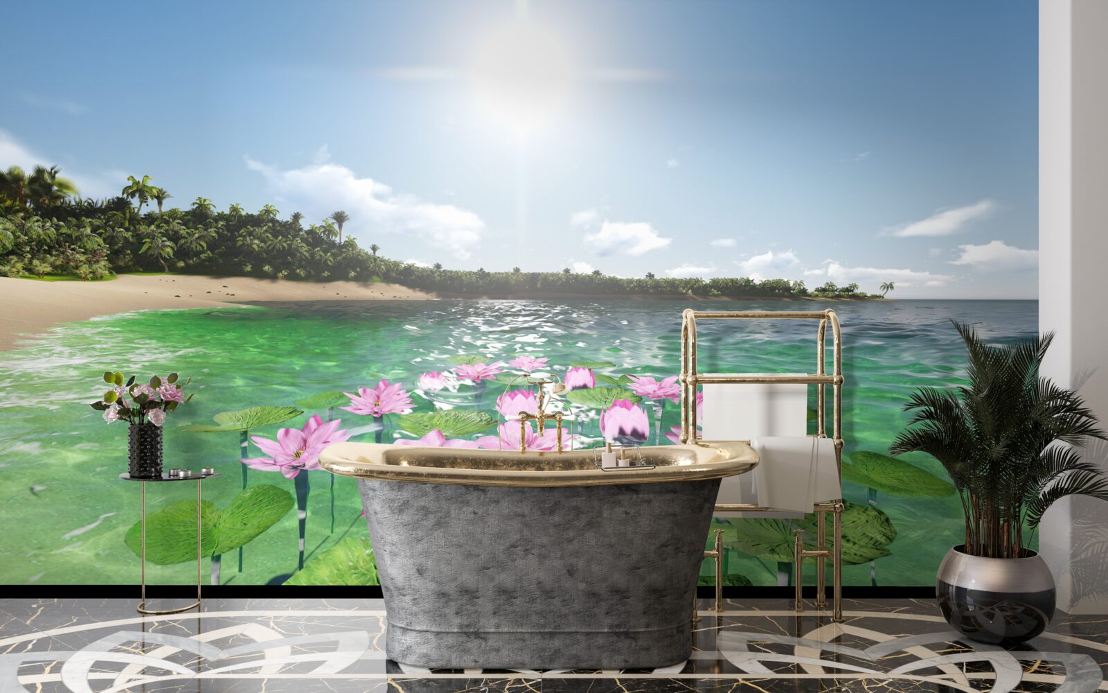 Фотошпалери рожеві лотоси на поверхні води