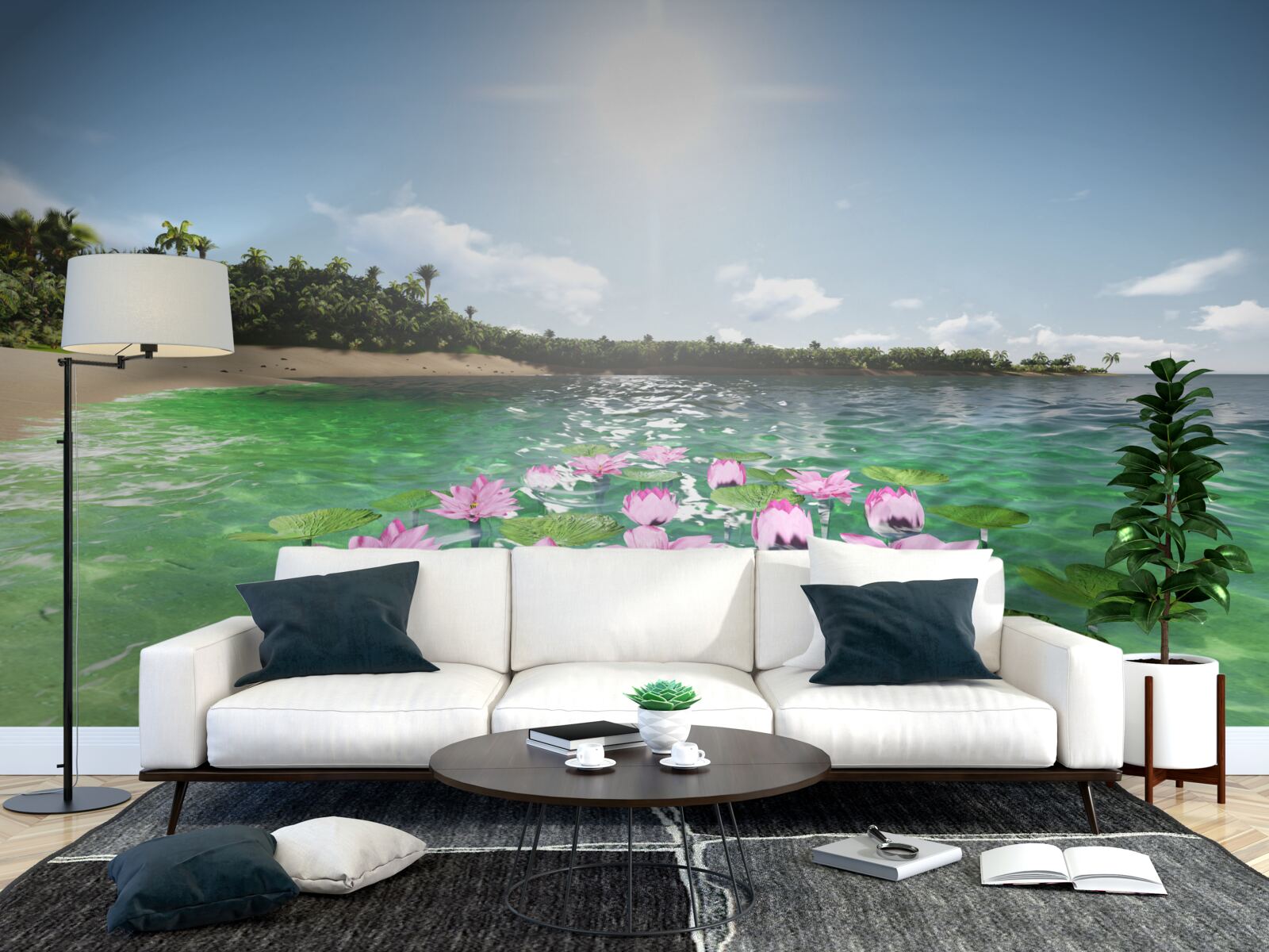 Фотошпалери рожеві лотоси на поверхні води