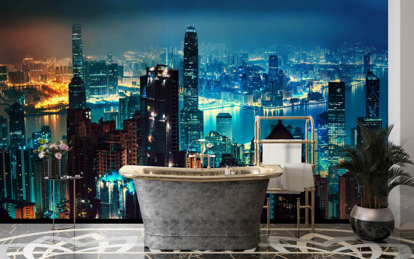 Фотошпалери вид на велике місто вночі