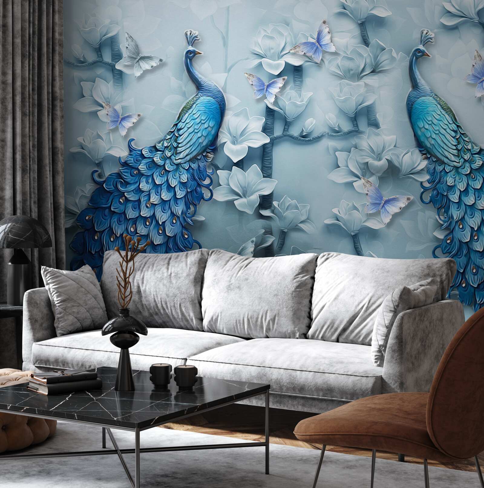 Фотошпалери пара прекрасних павичів