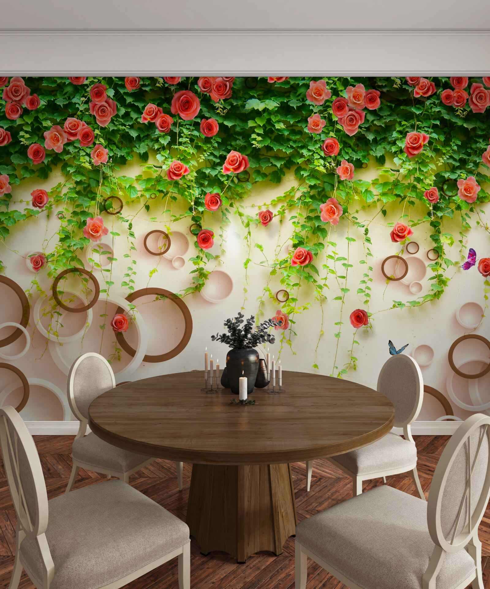 Фотошпалери рожеві троянди на лозі