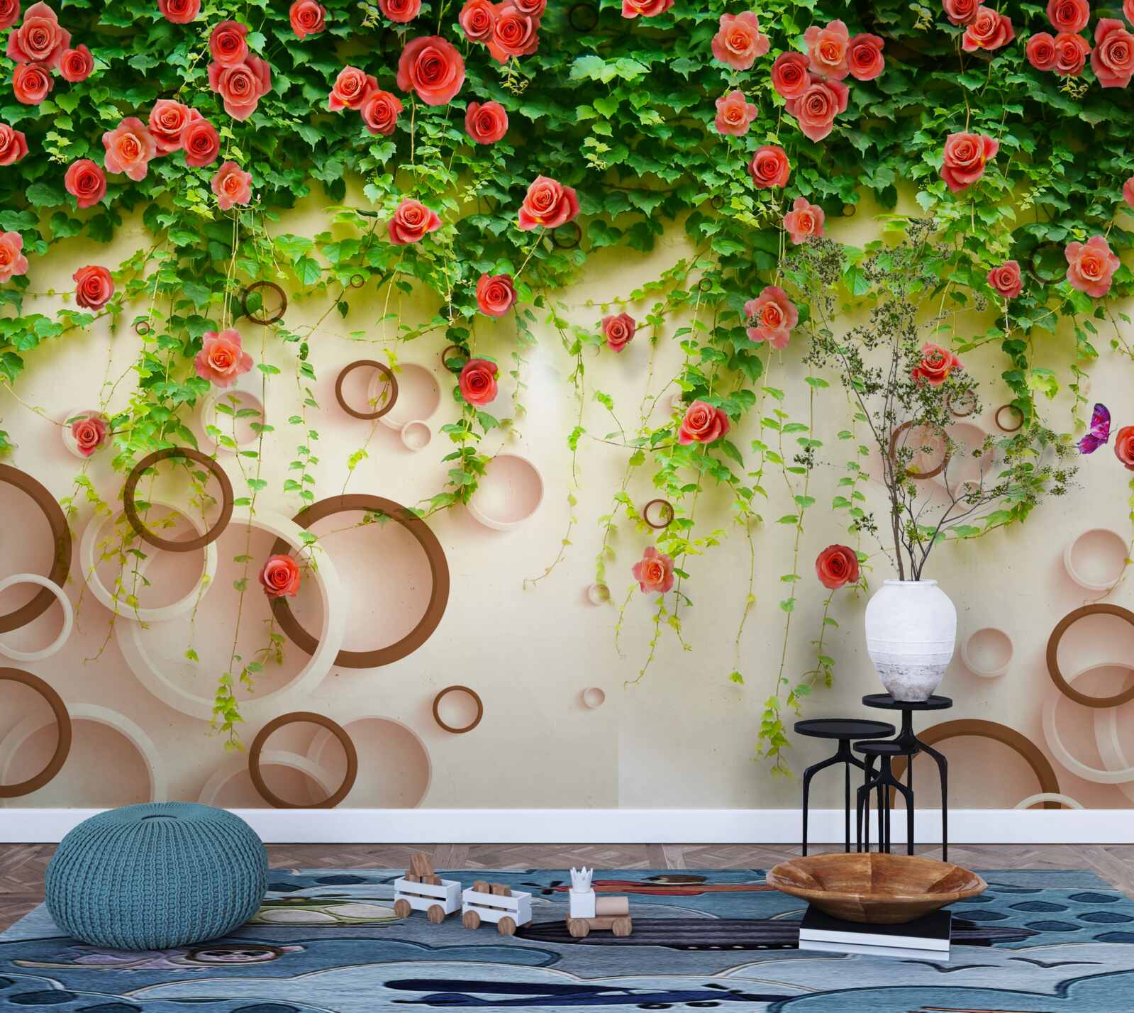 Фотошпалери рожеві троянди на лозі