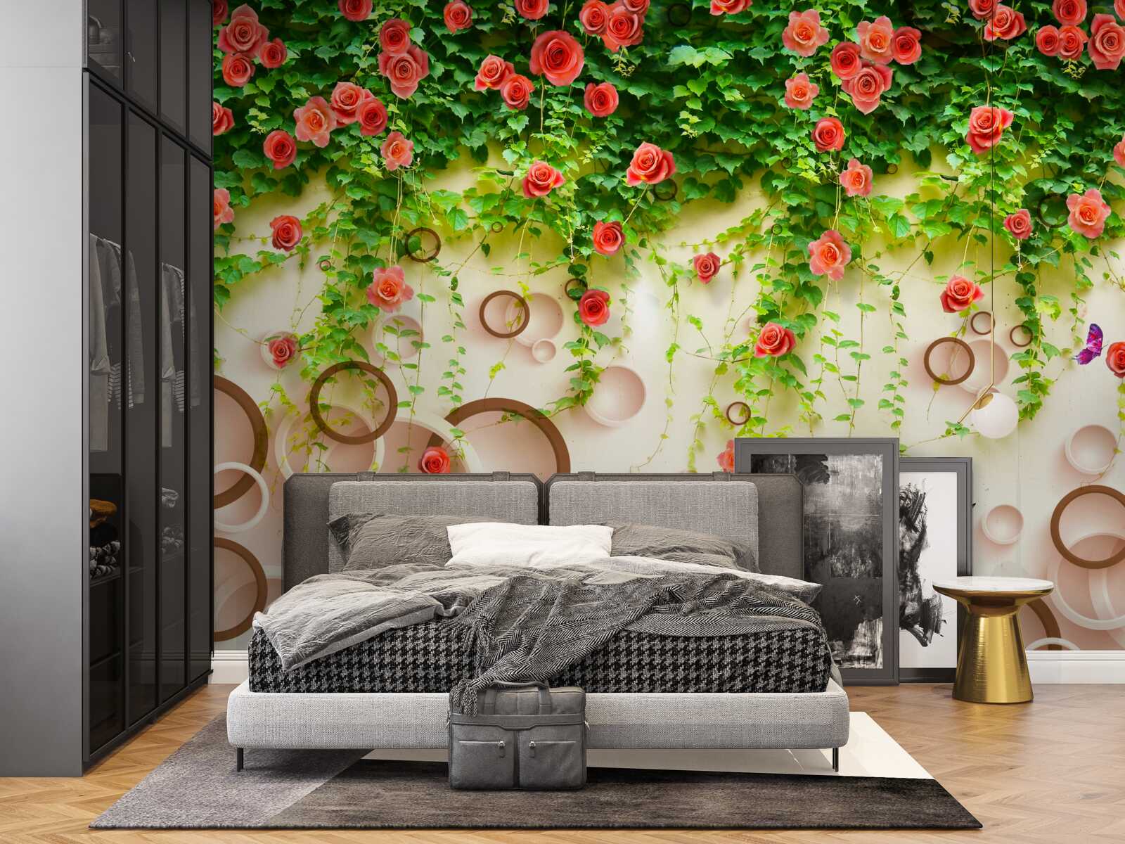 Фотошпалери рожеві троянди на лозі