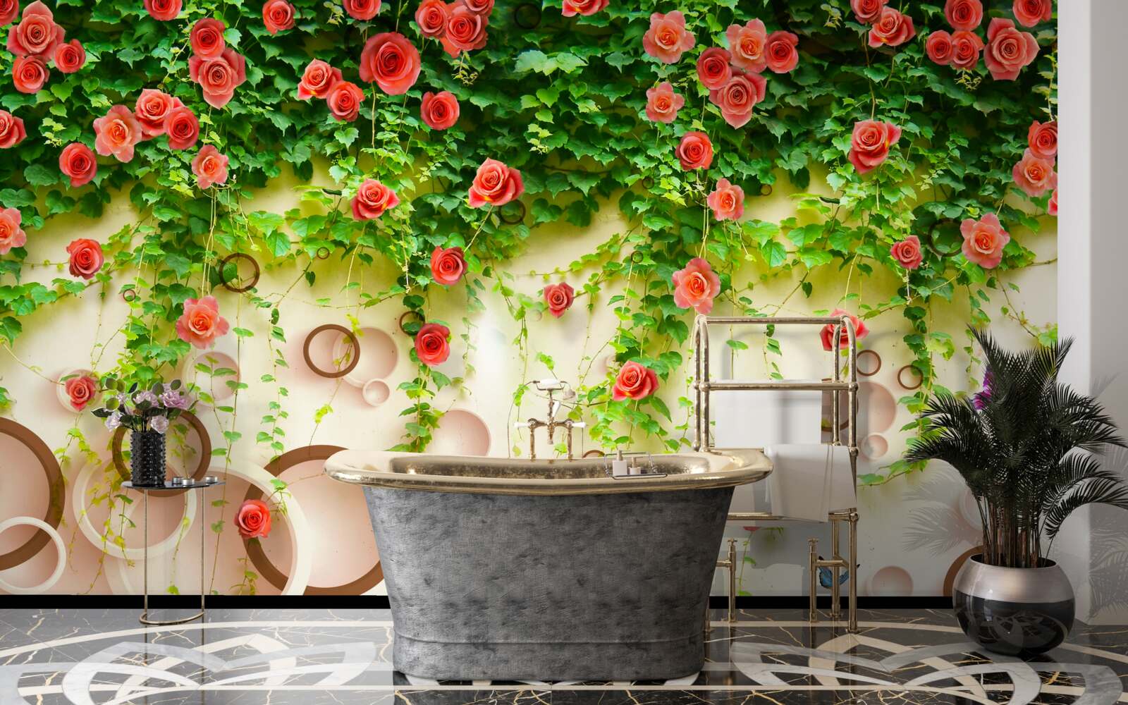 Фотошпалери рожеві троянди на лозі