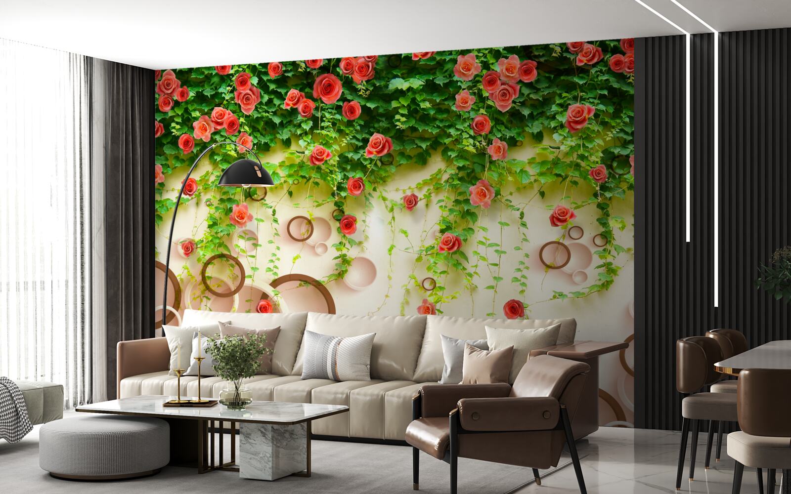 Фотошпалери рожеві троянди на лозі