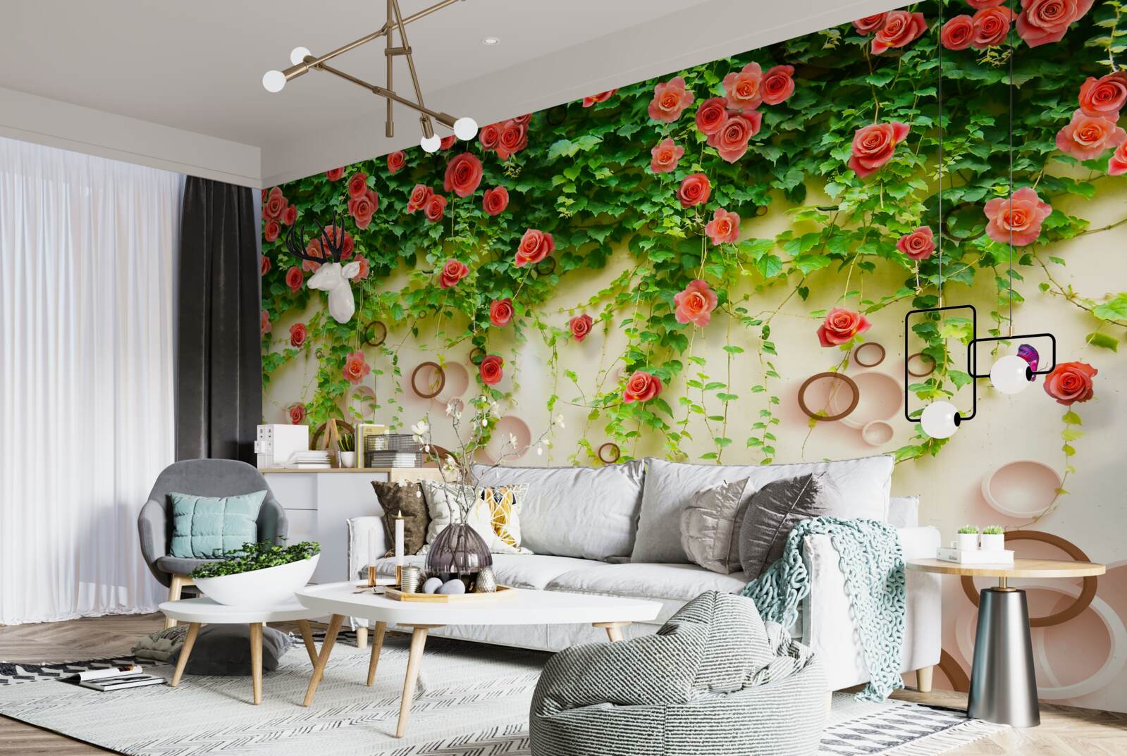 Фотошпалери рожеві троянди на лозі