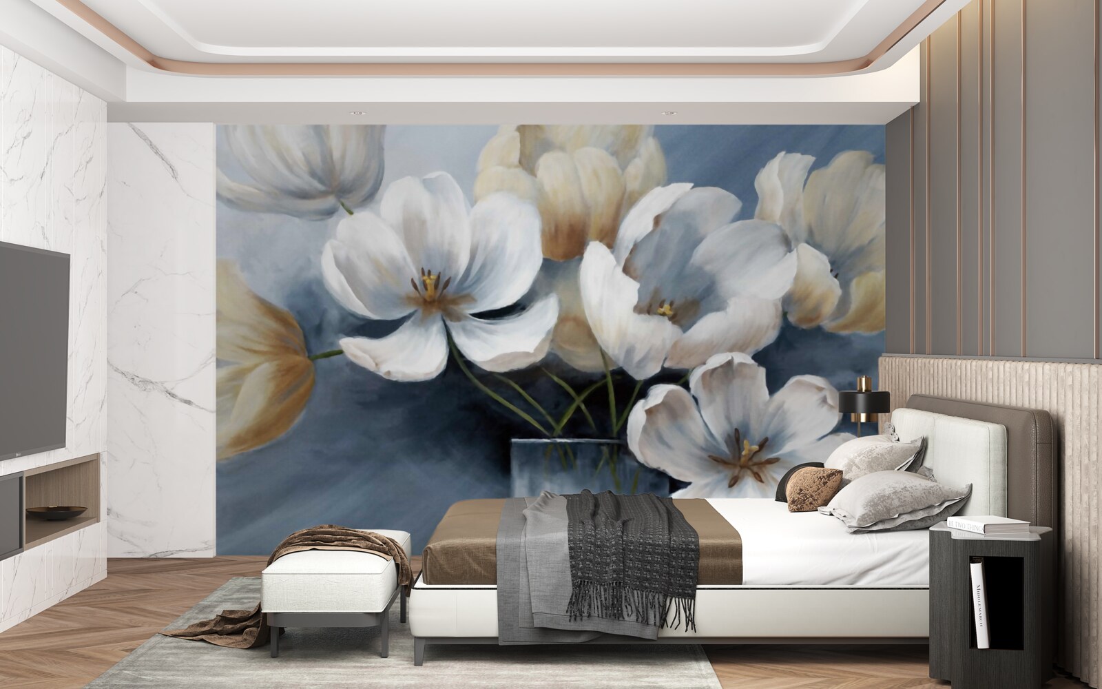 Фотошпалери розпис з великими яскравими квітами