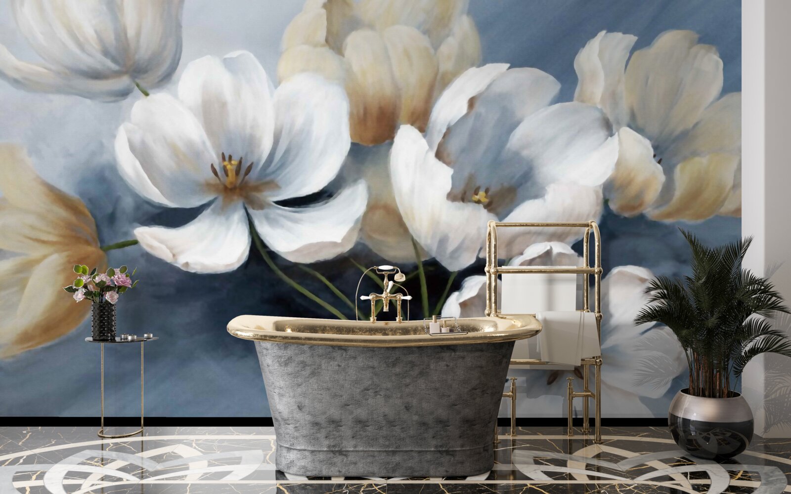 Фотошпалери розпис з великими яскравими квітами