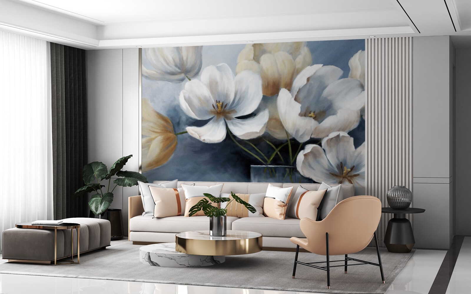 Фотошпалери розпис з великими яскравими квітами