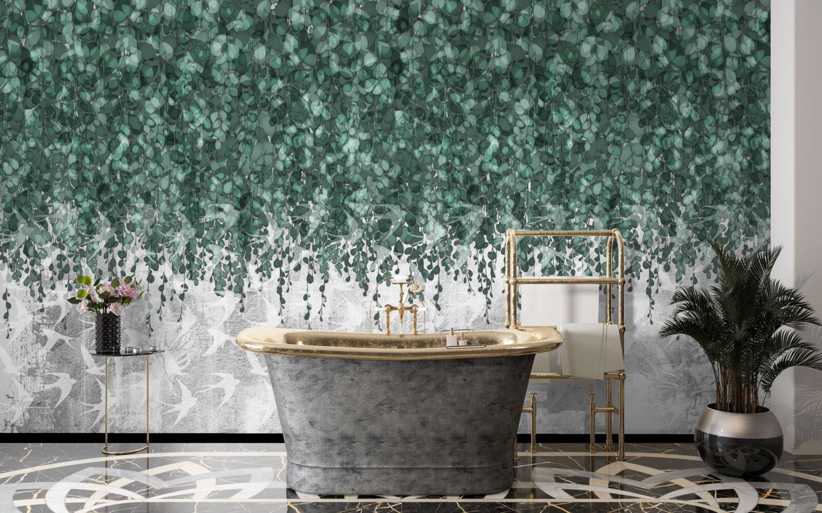 Фотошпалери рясні, зелені, пониклі гілки