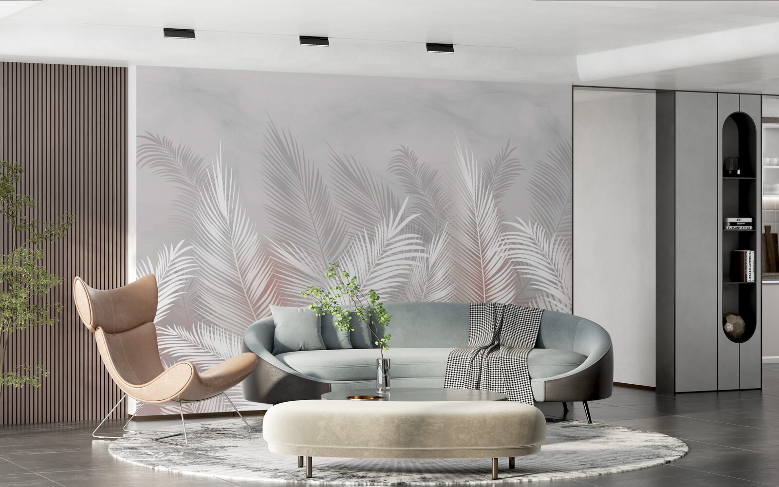 Фотошпалери пальмове листя на світлій поверхні