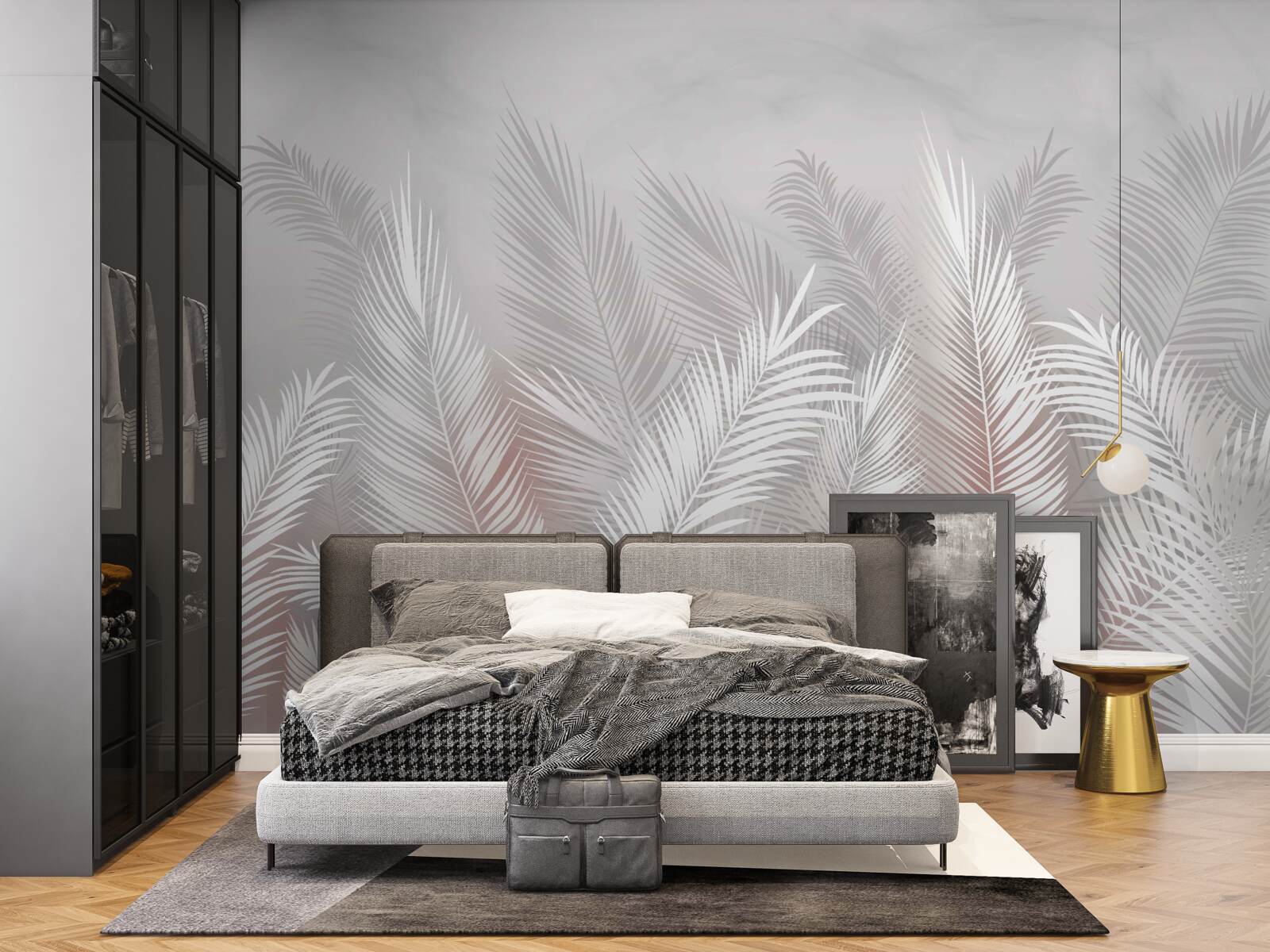 Фотошпалери пальмове листя на світлій поверхні