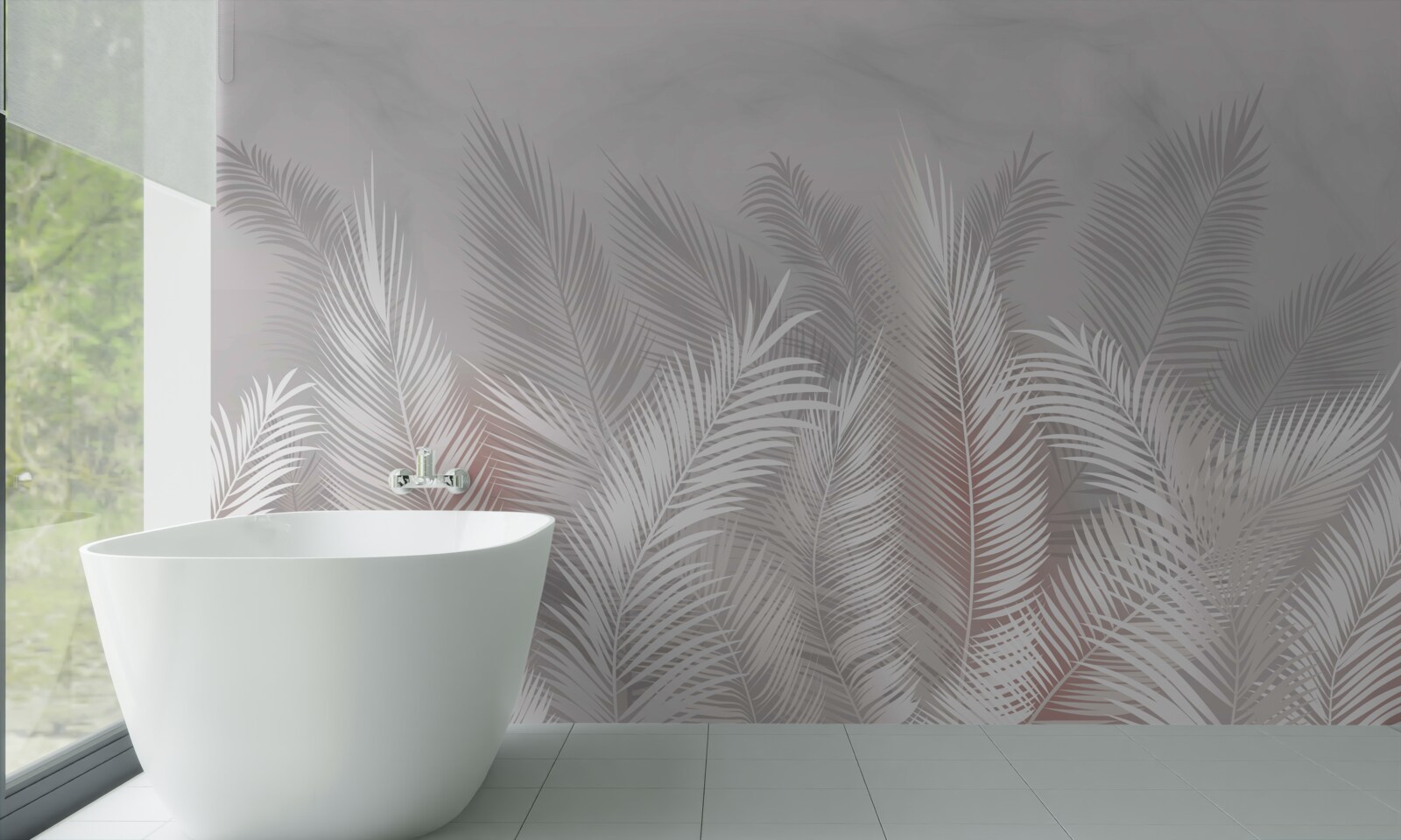 Фотошпалери пальмове листя на світлій поверхні