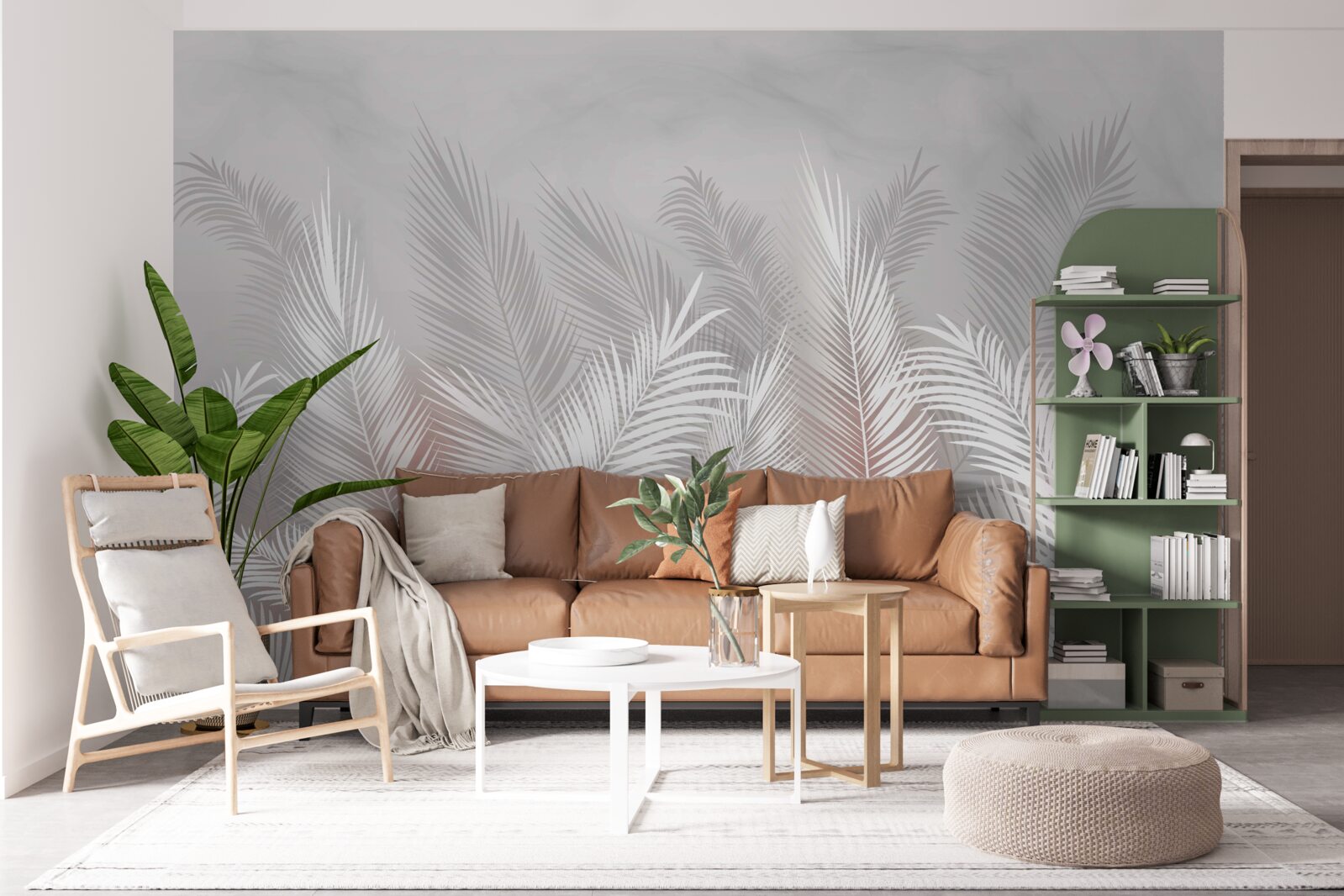 Фотошпалери пальмове листя на світлій поверхні