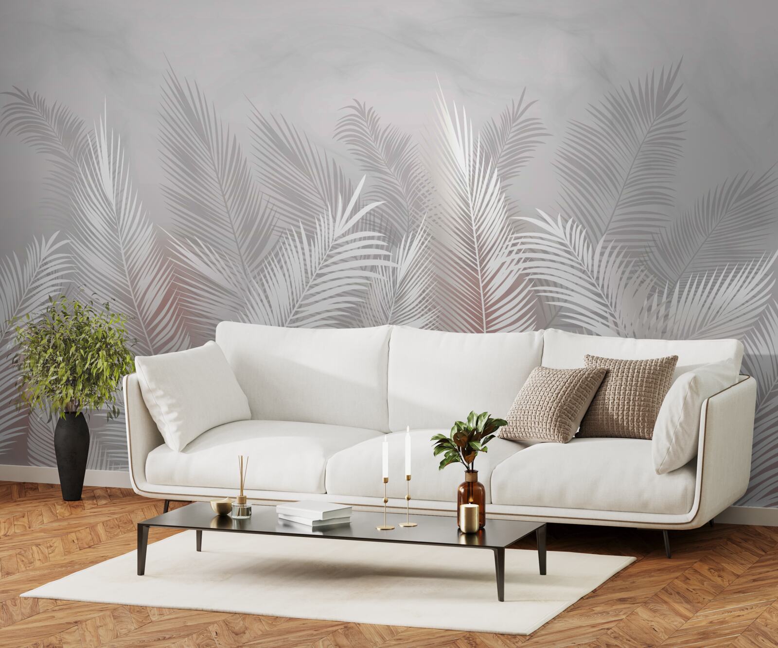 Фотошпалери пальмове листя на світлій поверхні