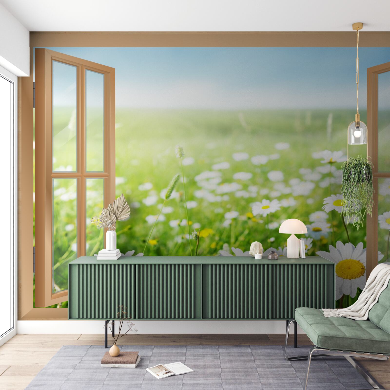 Фотошпалери панорама ромашкового поля