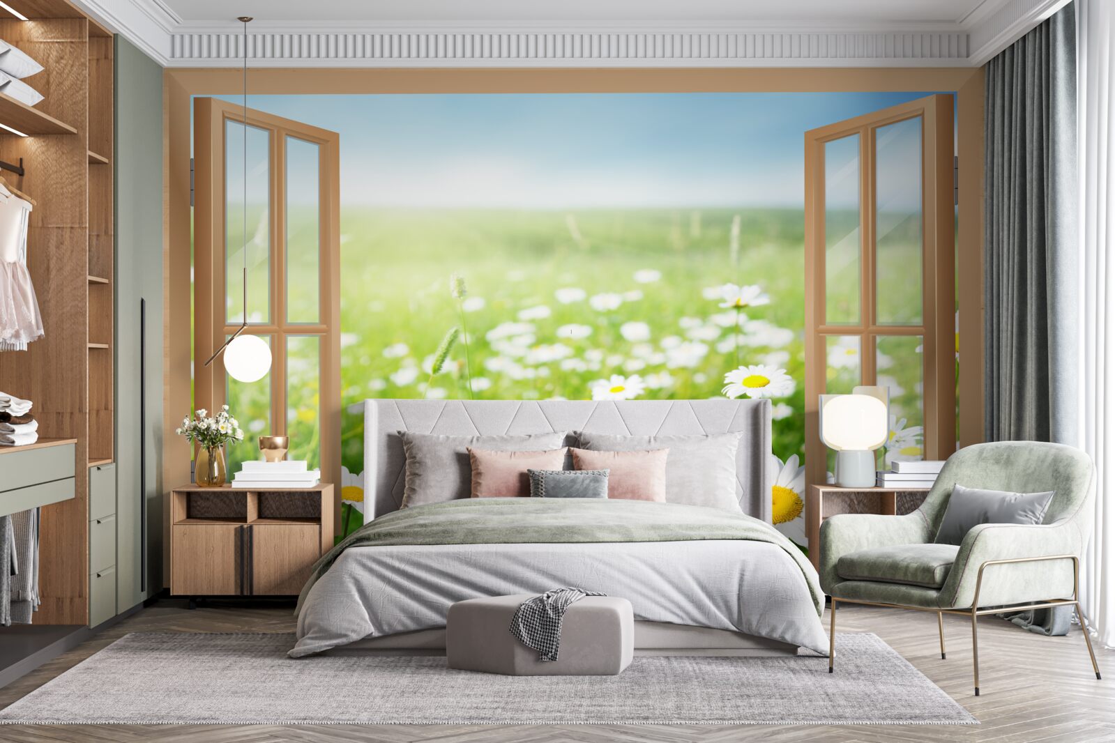 Фотошпалери панорама ромашкового поля