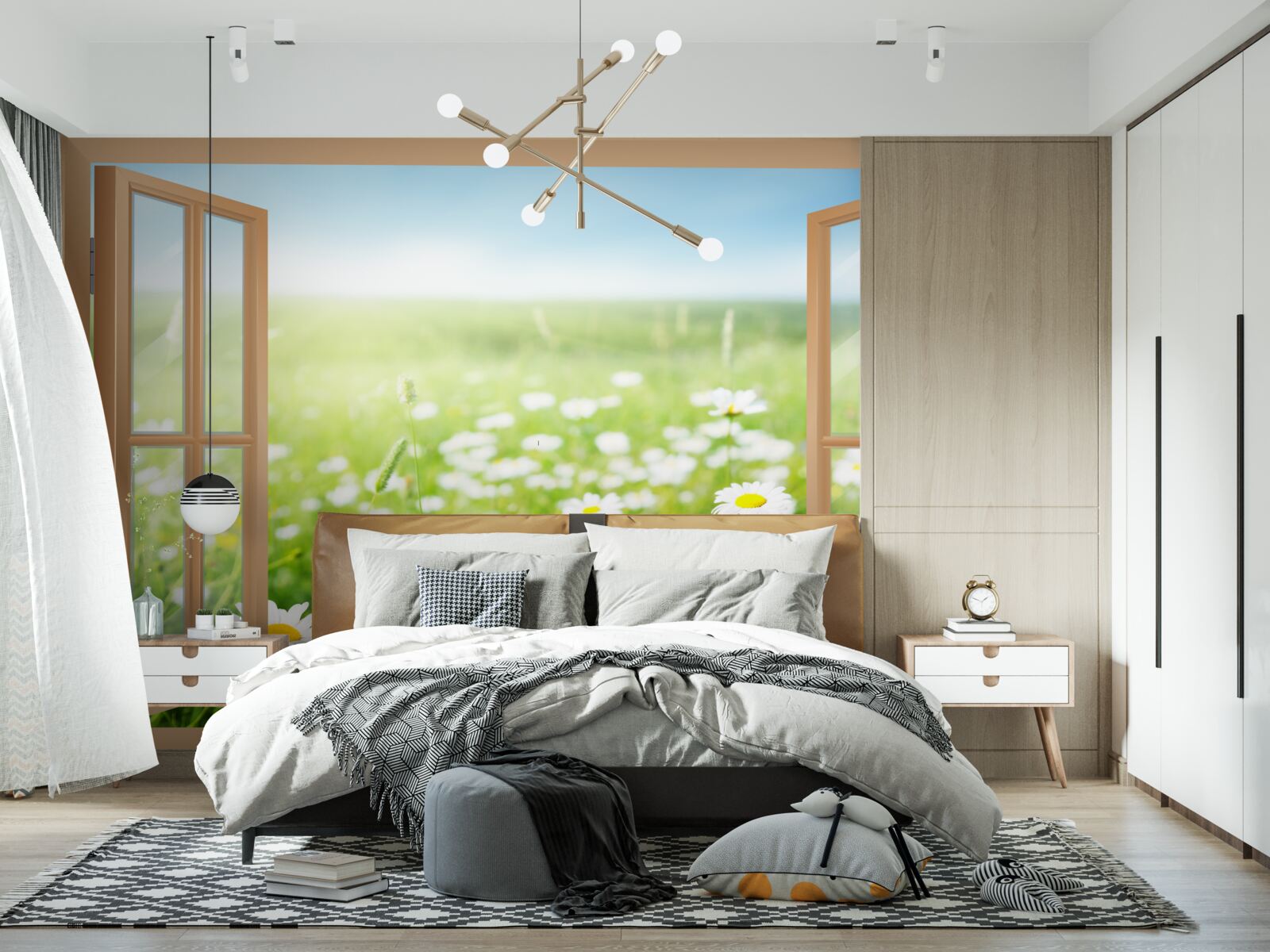 Фотошпалери панорама ромашкового поля