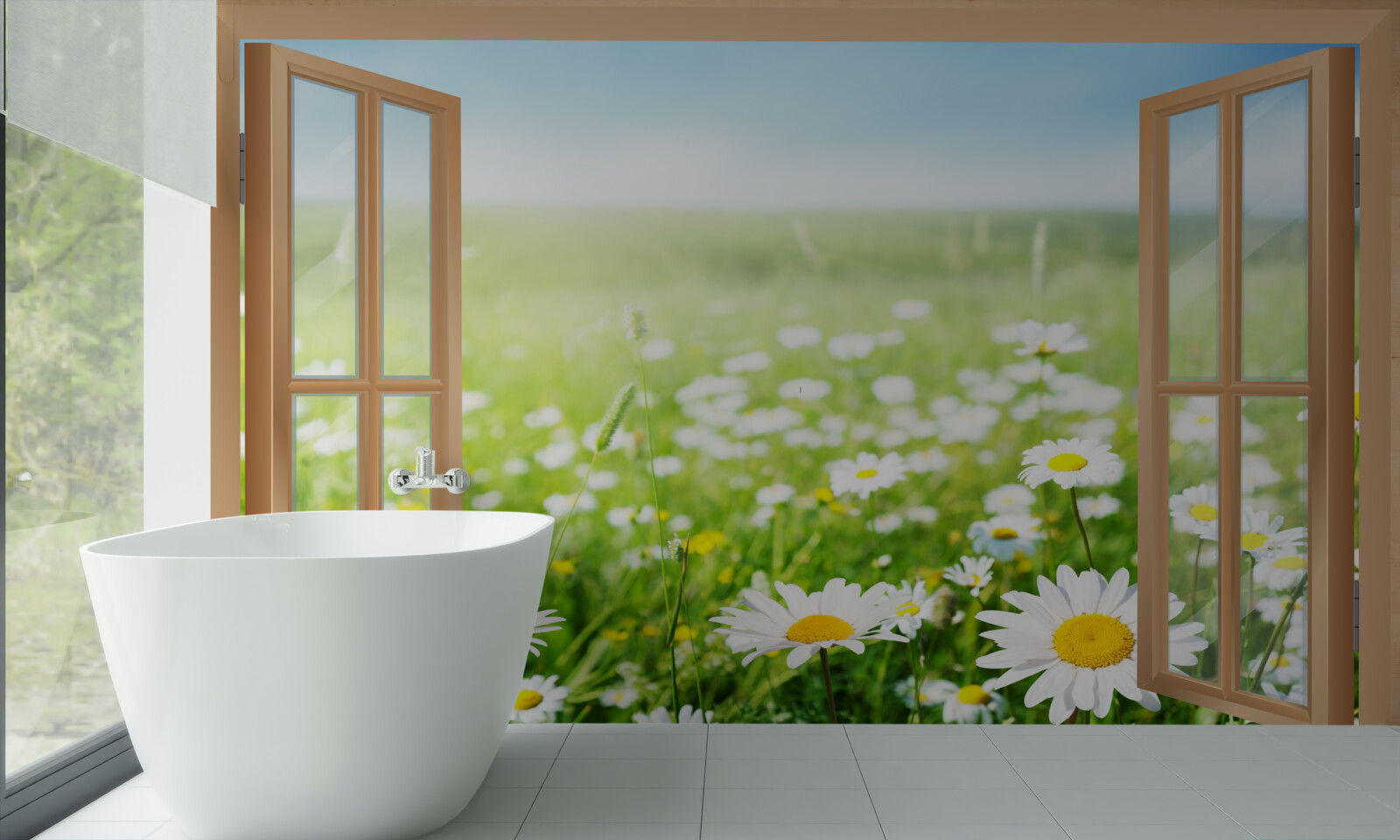 Фотошпалери панорама ромашкового поля