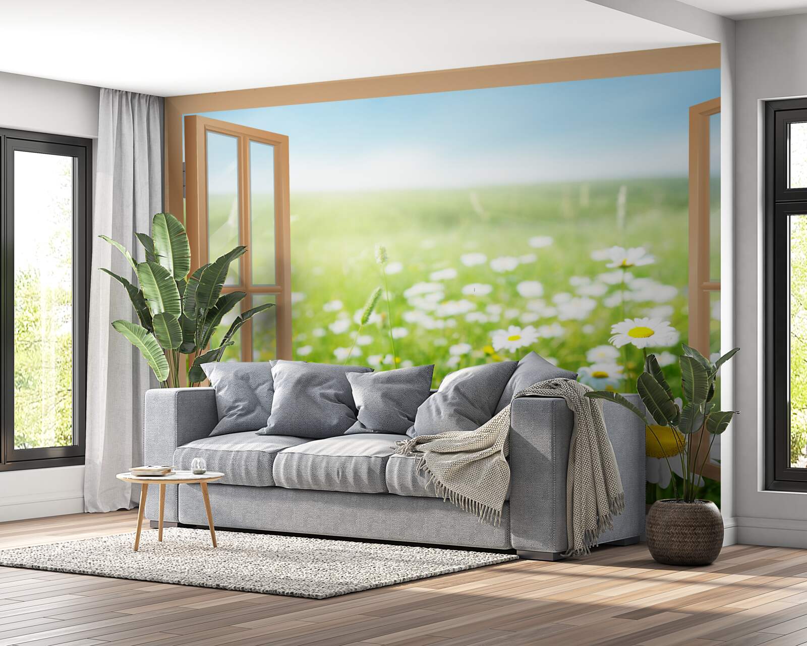 Фотошпалери панорама ромашкового поля