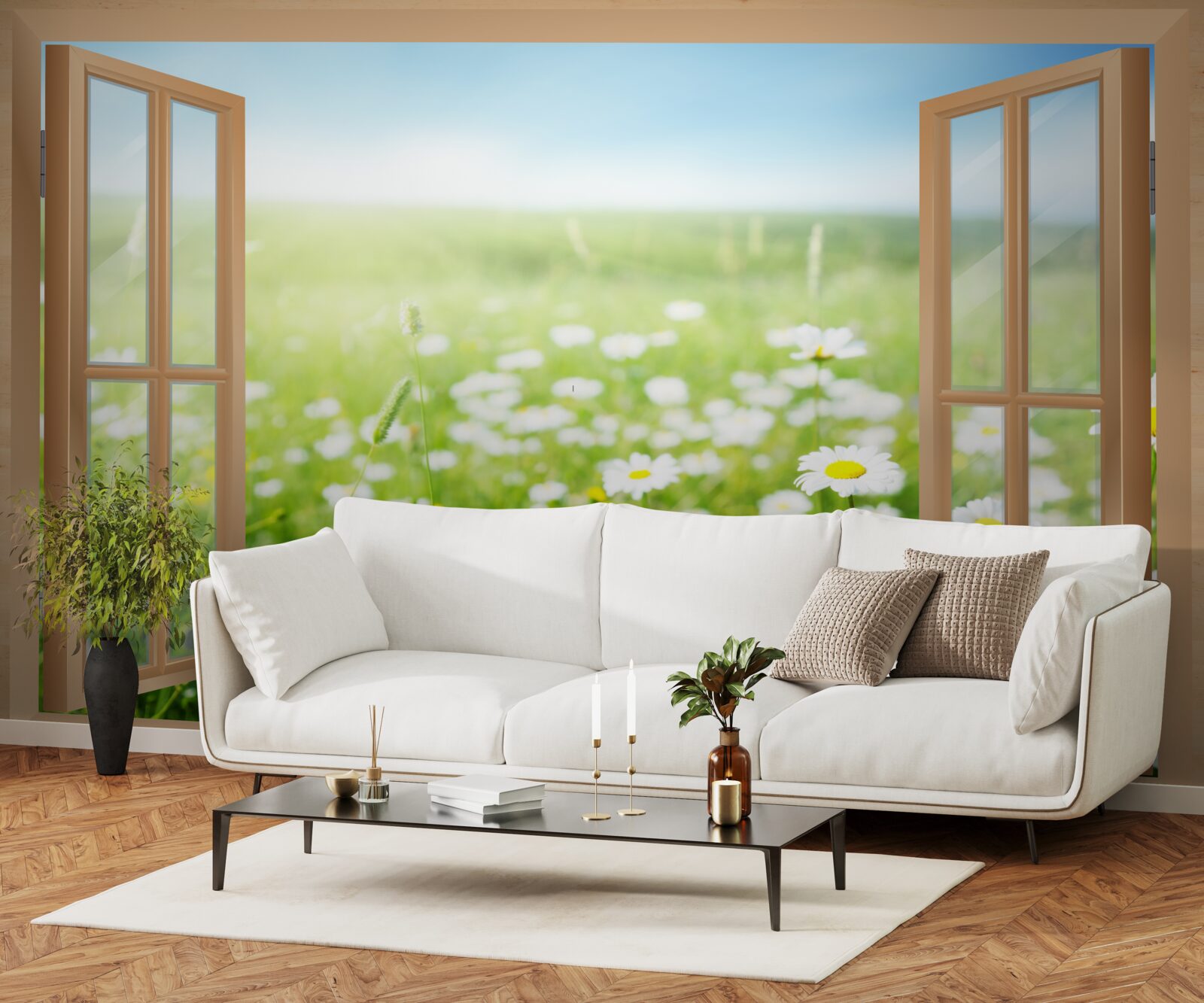 Фотошпалери панорама ромашкового поля