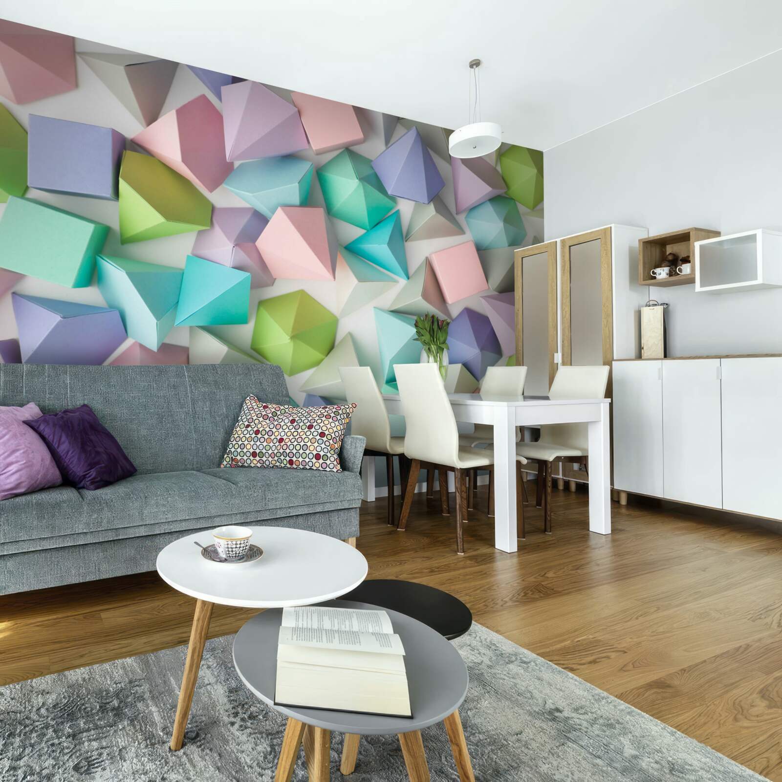 Фотошпалери об'ємні фігури різних кольорів і форм