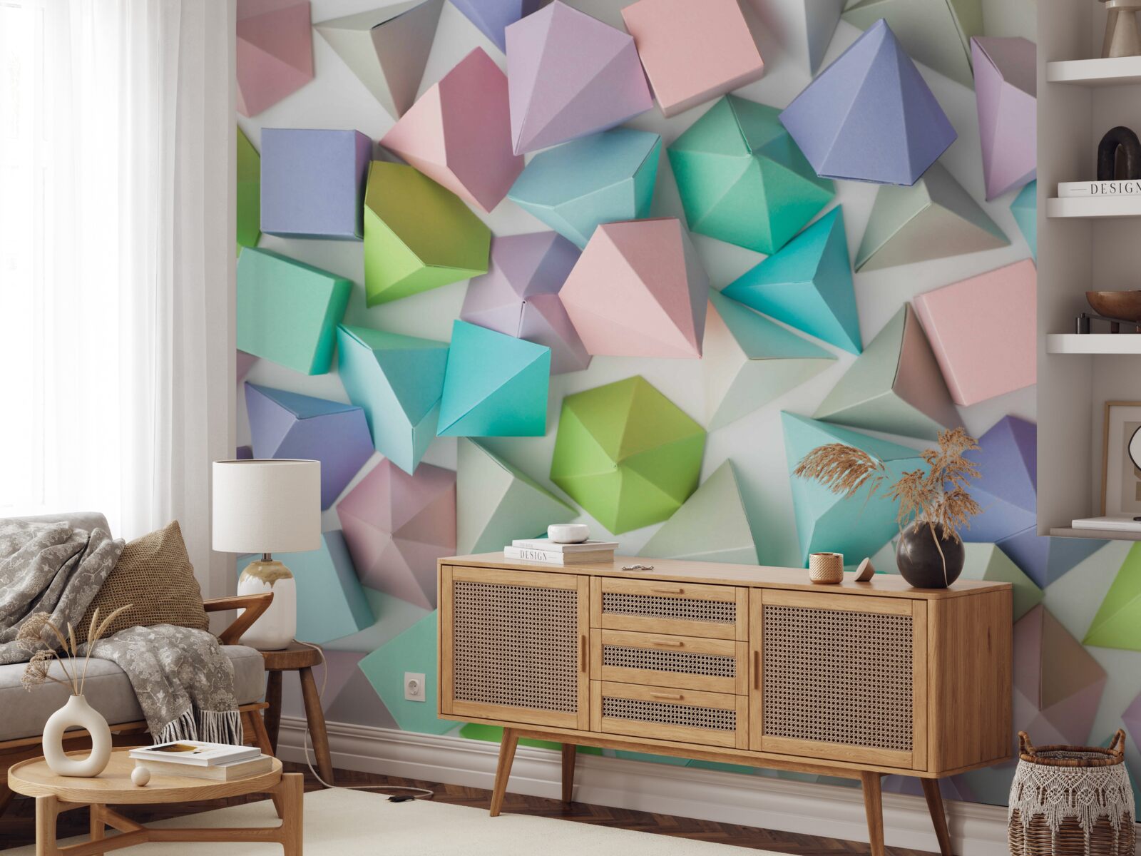 Фотошпалери об'ємні фігури різних кольорів і форм