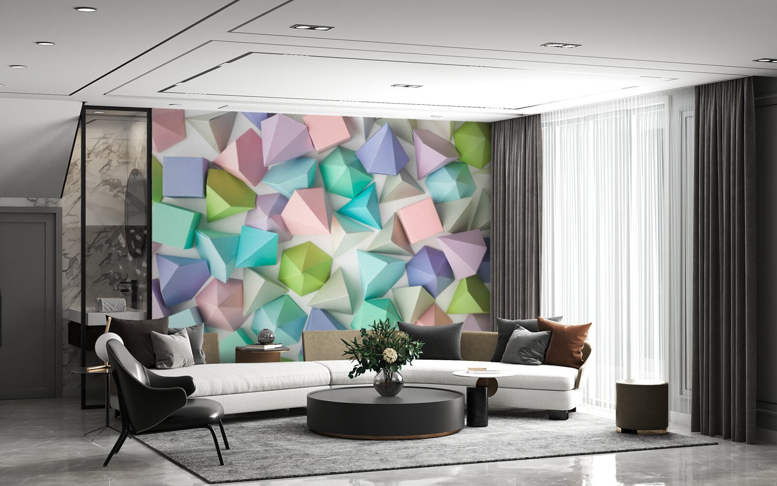 Фотошпалери об'ємні фігури різних кольорів і форм