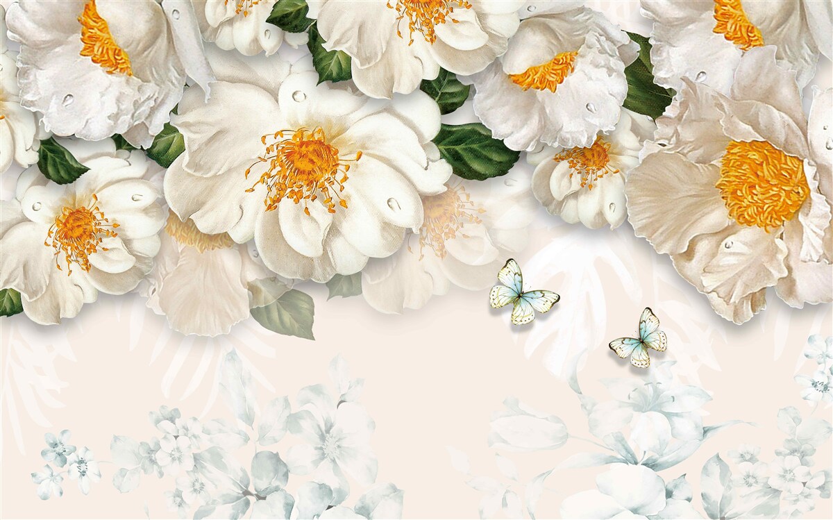 Фотошпалери великі білі квіти з жовтою серединкою