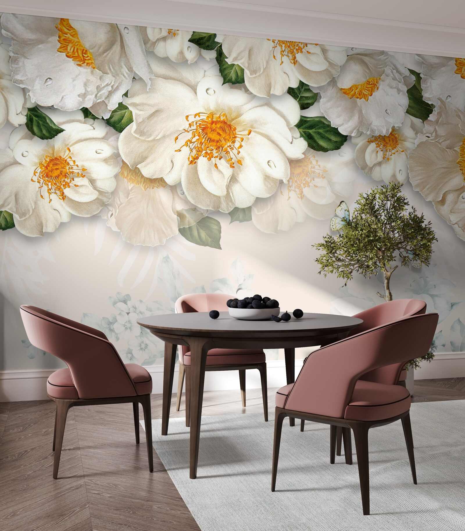 Фотошпалери великі білі квіти з жовтою серединкою