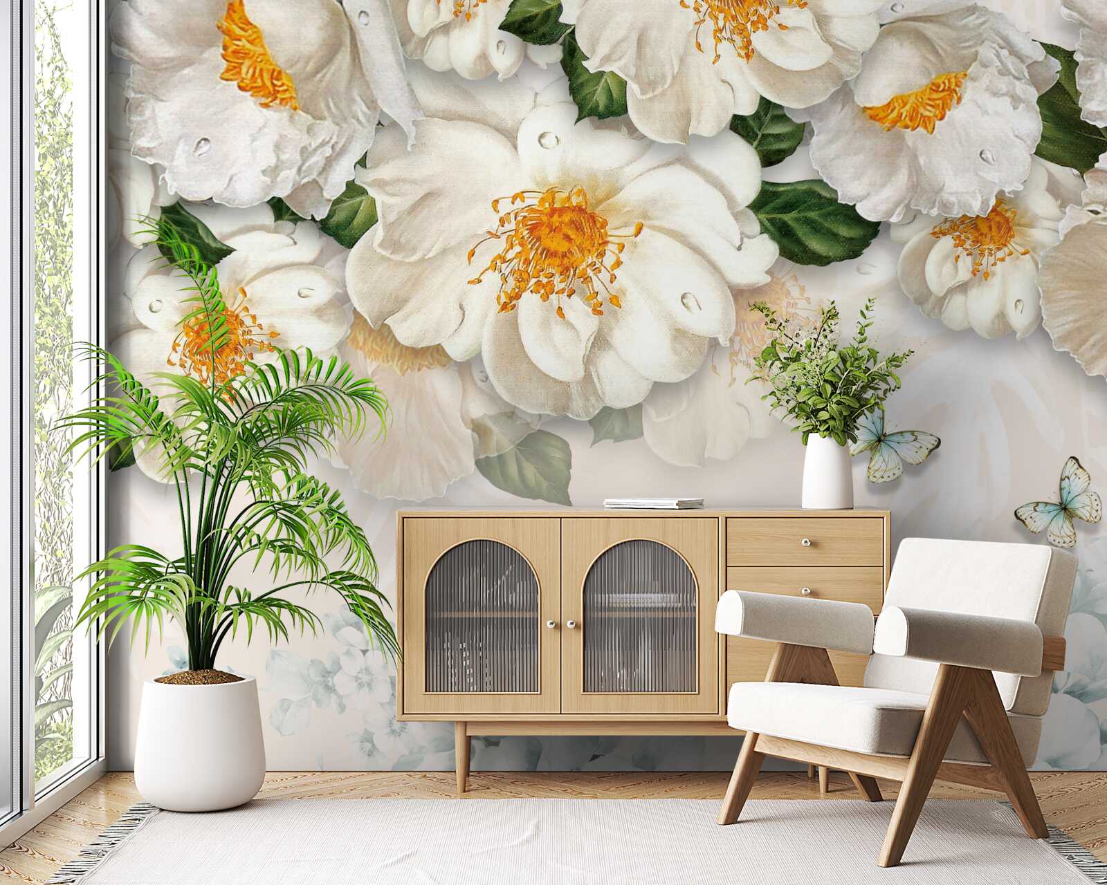 Фотошпалери великі білі квіти з жовтою серединкою