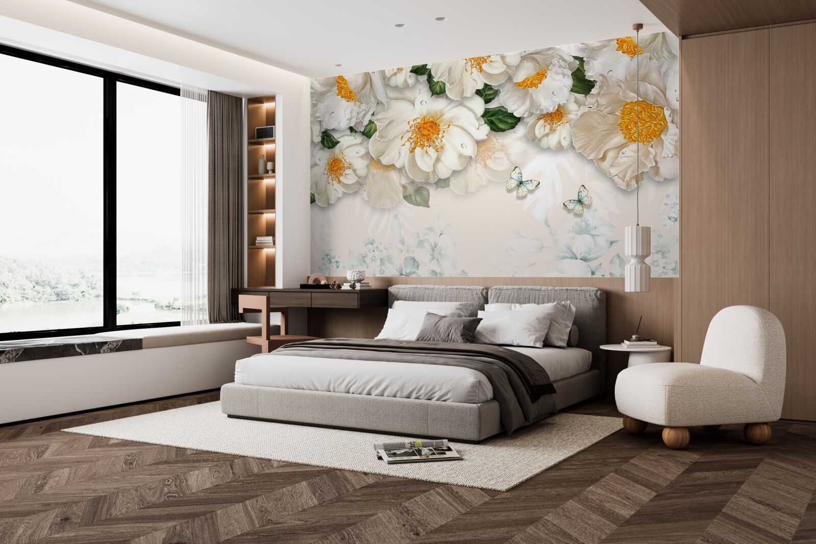 Фотошпалери великі білі квіти з жовтою серединкою