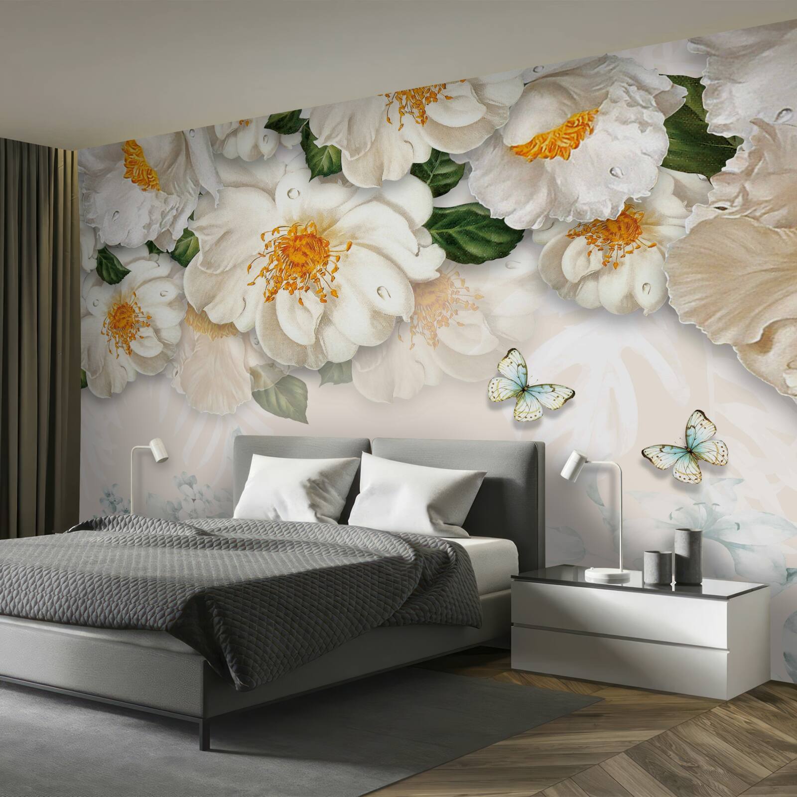 Фотошпалери великі білі квіти з жовтою серединкою