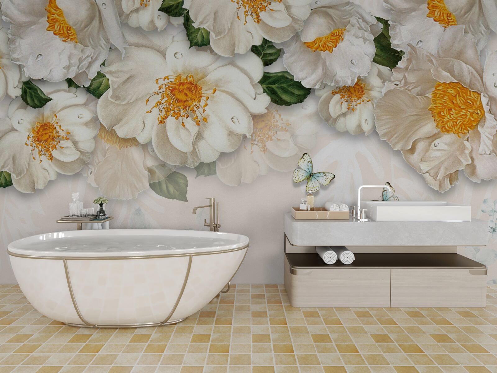 Фотошпалери великі білі квіти з жовтою серединкою