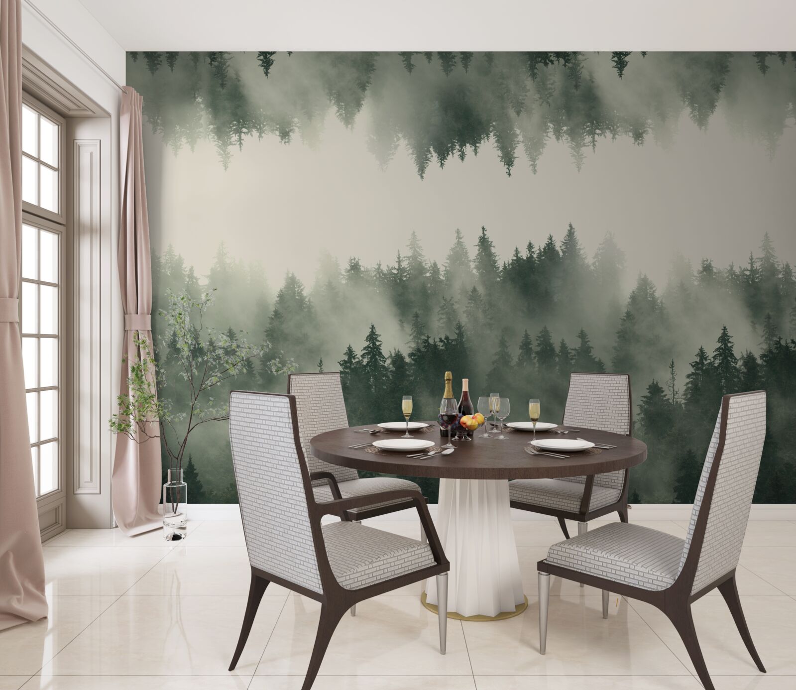 Фотошпалери туманний ліс з густою рослинністю