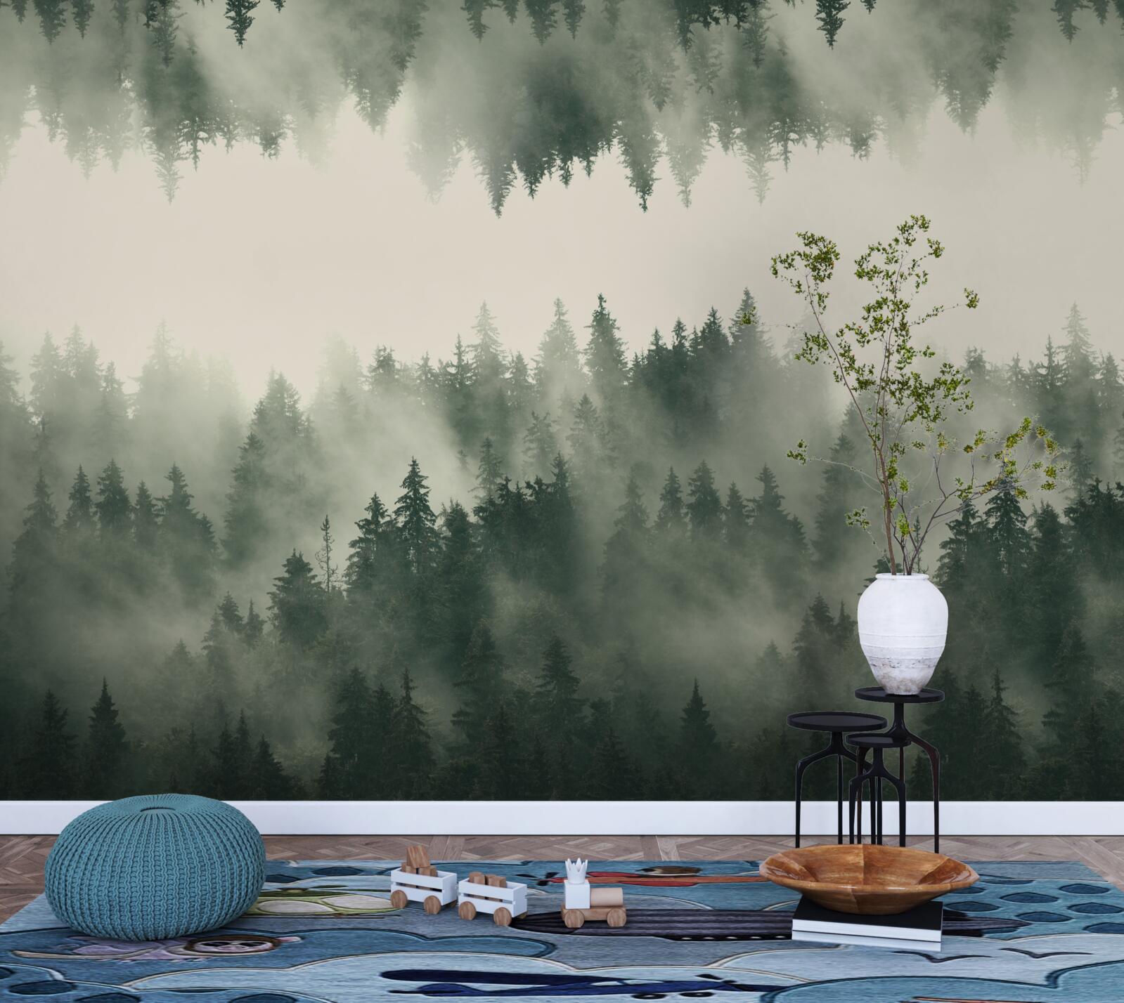 Фотошпалери туманний ліс з густою рослинністю