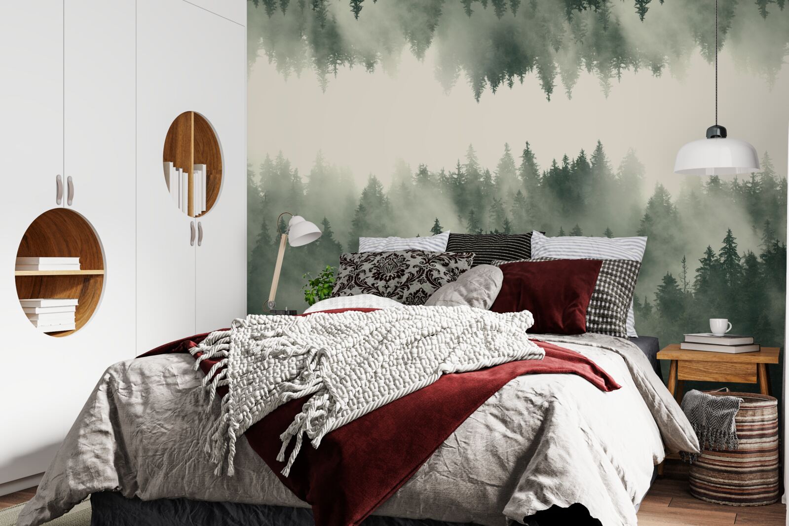 Фотошпалери туманний ліс з густою рослинністю