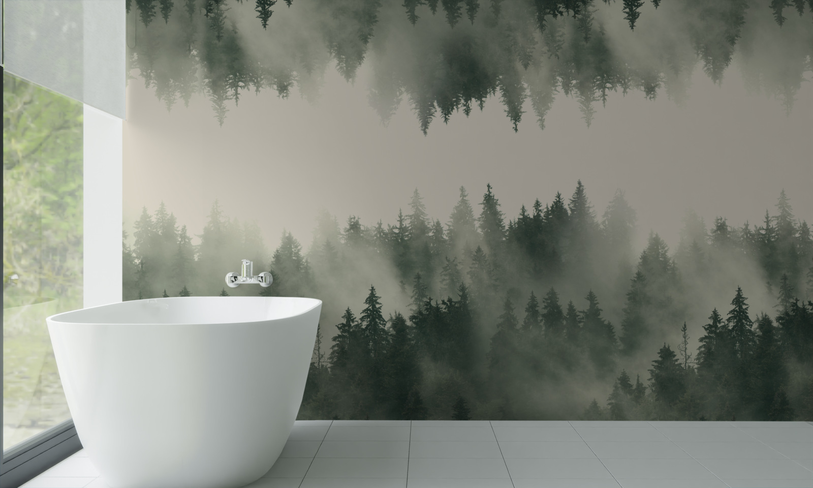 Фотошпалери туманний ліс з густою рослинністю