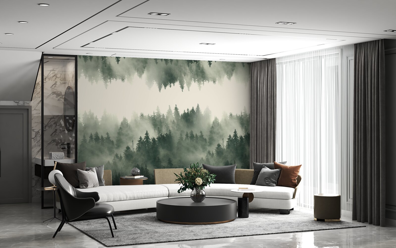 Фотошпалери туманний ліс з густою рослинністю