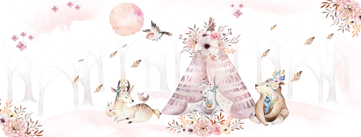 Фотошпалери тварини зібралися біля намету в лісі