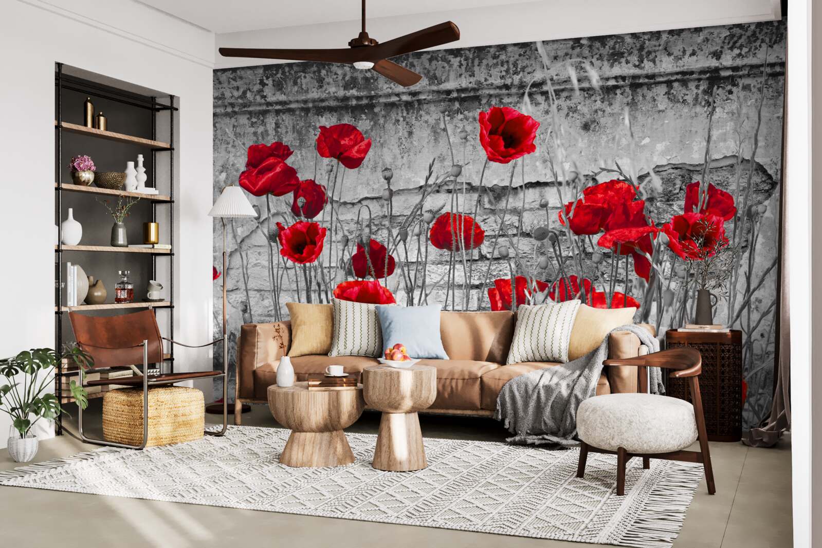 Фотошпалери червоні маки на сірому тлі