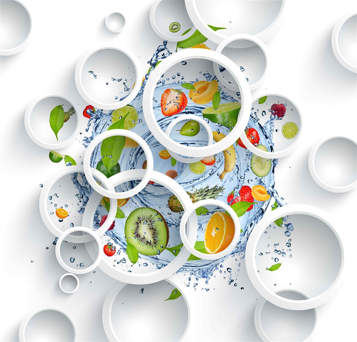Фотошпалери білі кола та фрукти