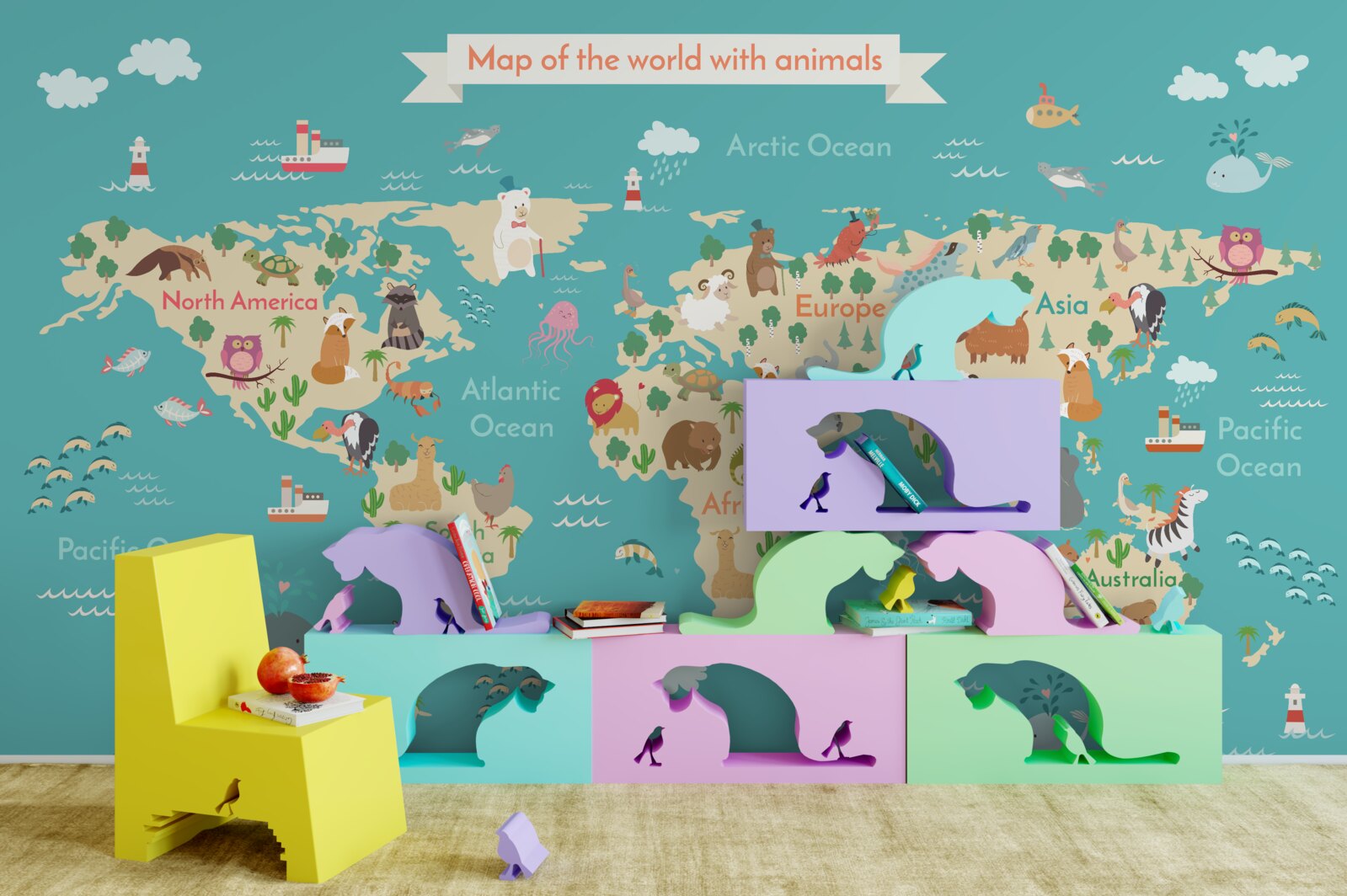 Фотошпалери карта світу з різними детальними елементами