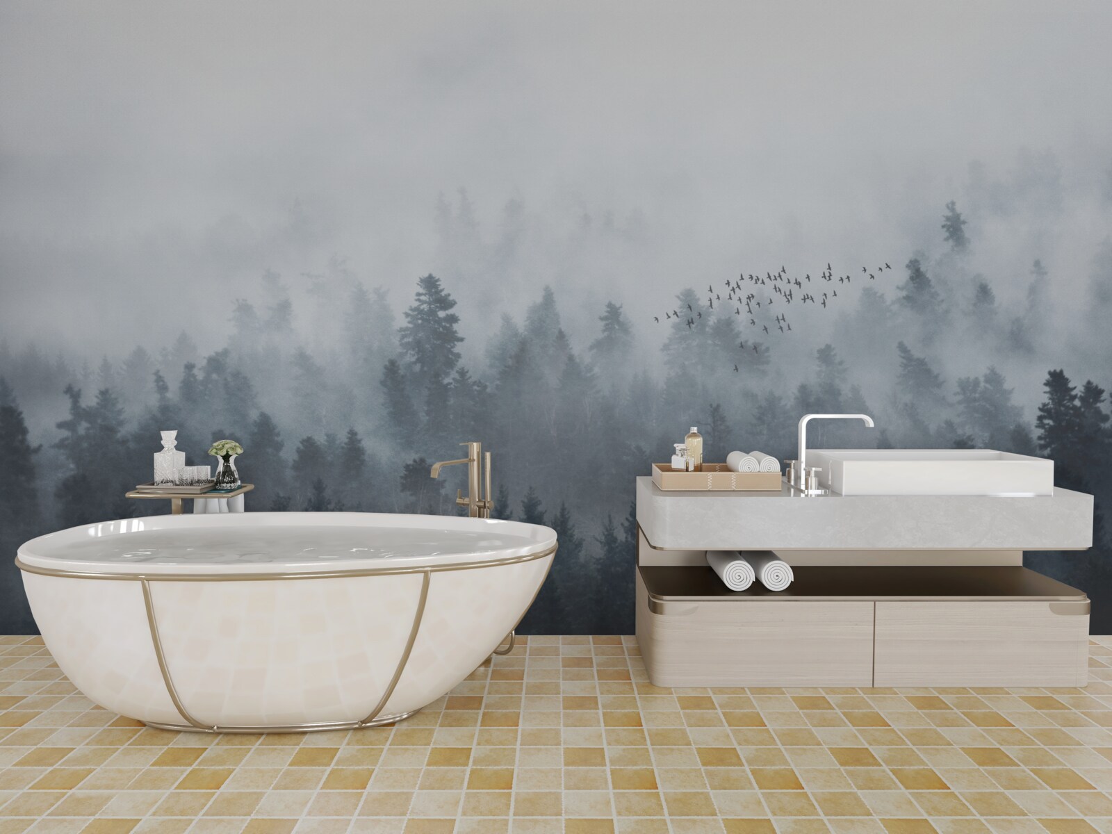 Фотошпалери ліс, оповитий туманом