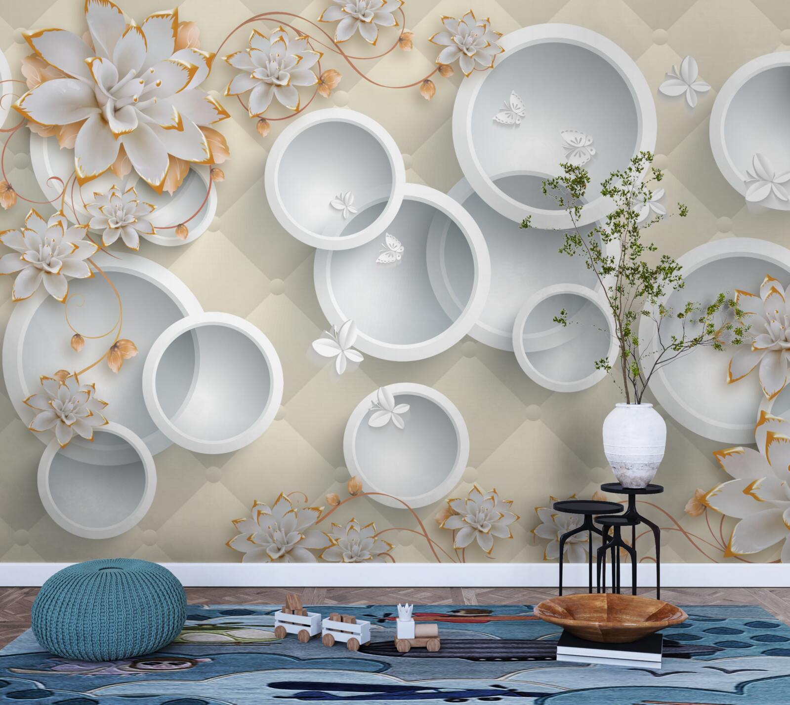 Фотошпалери світле тло з білими колами