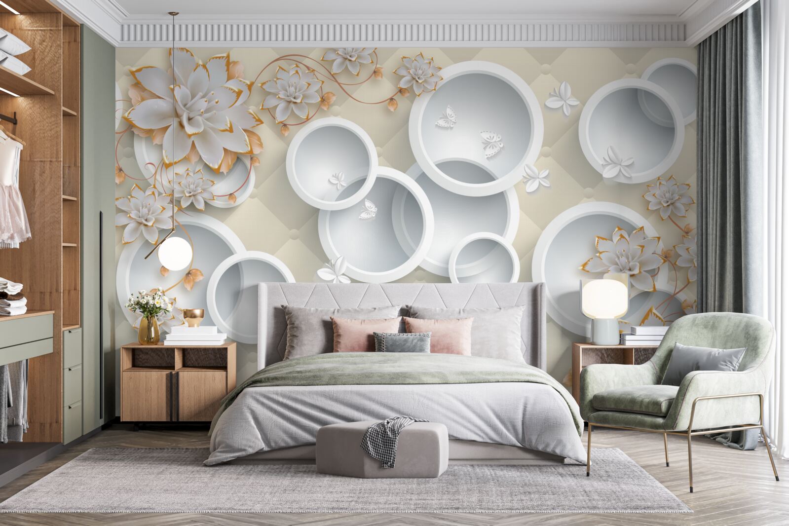 Фотошпалери світле тло з білими колами