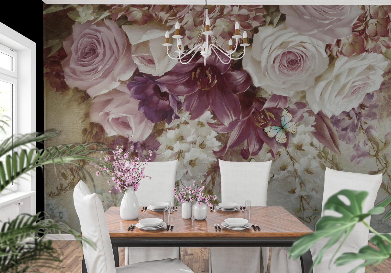 Фотошпалери квіткова композиція в пастельних тонах